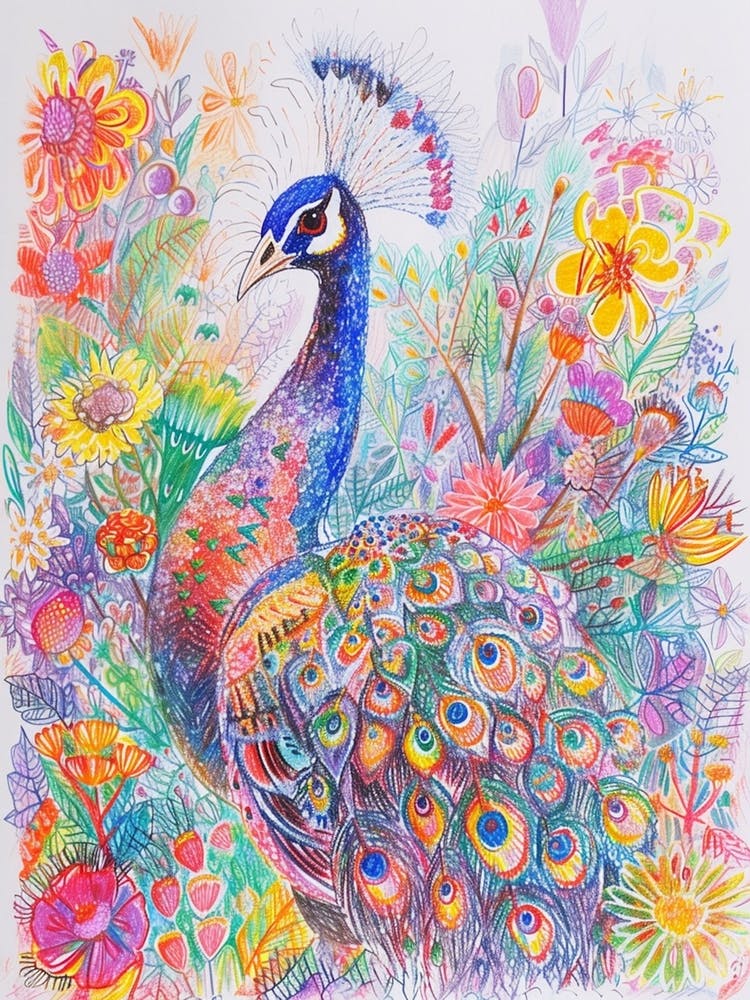 Peacock Maxmalism Floral Portrait 5