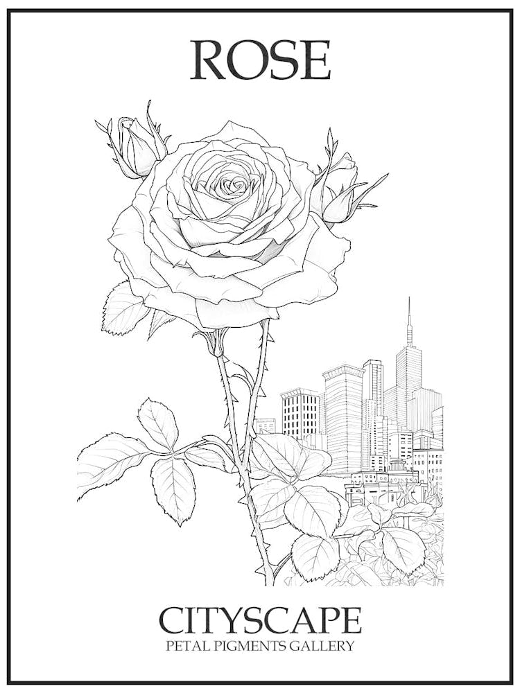 Rose Cityscape Line Drawing 3 Poster