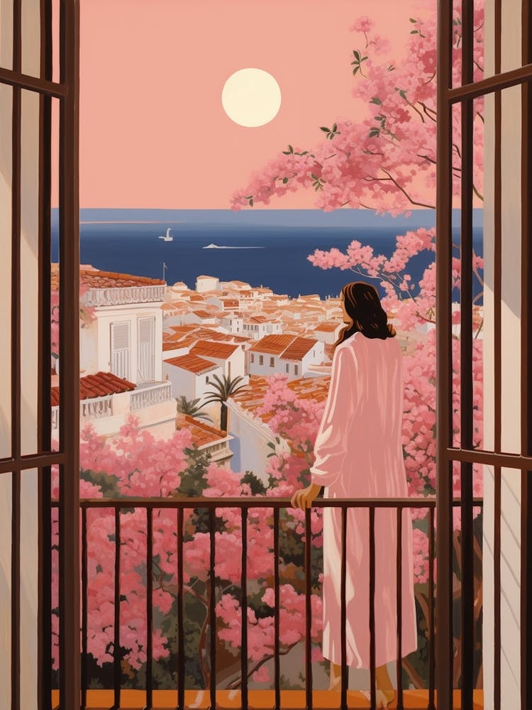 Marbella Spain 4 Vintage Pink Travel Illustration
