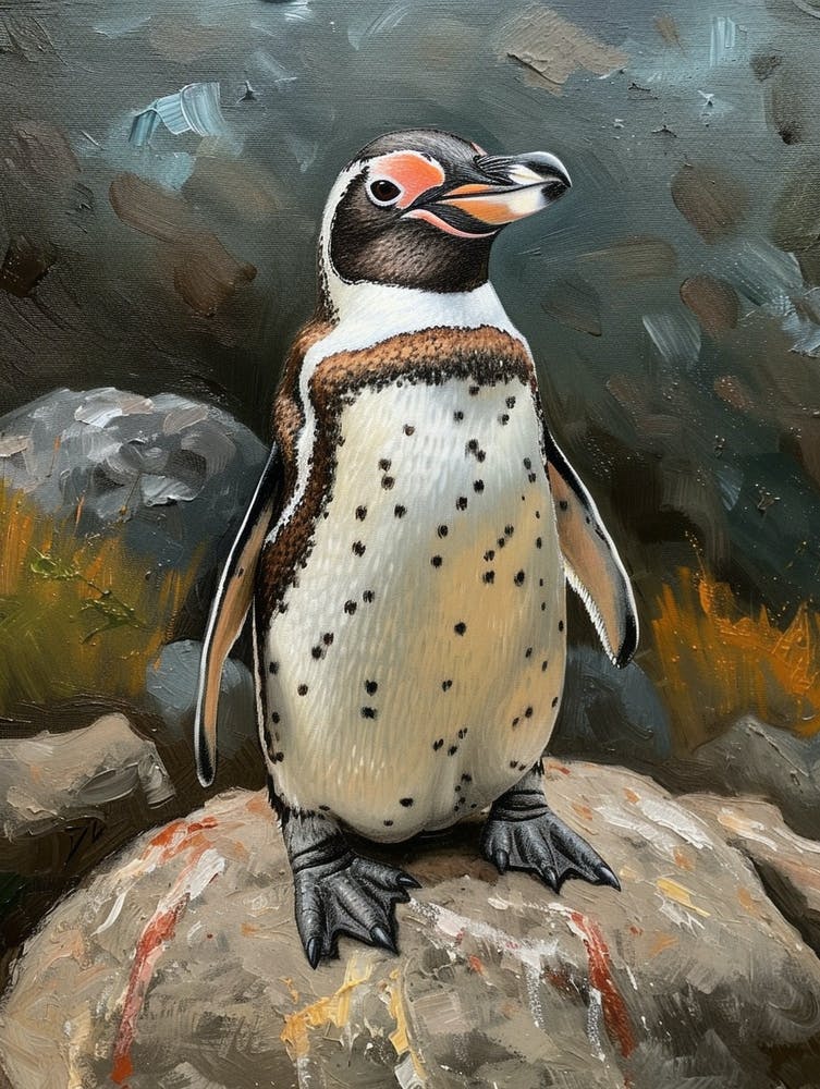Adlie Penguin Santiago Island Oil Painting 3