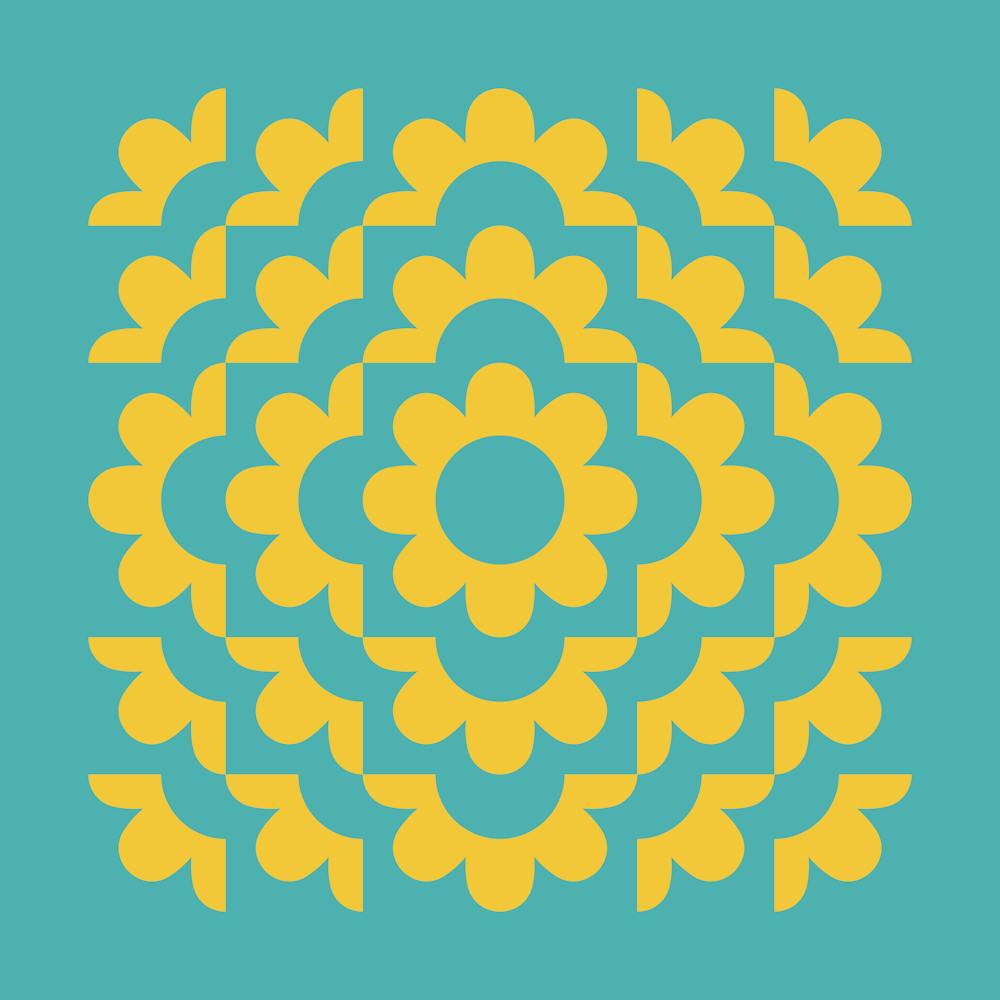 Abstract Flowers Pattern 5 In Mustard Teal Bohemian Classy 02
