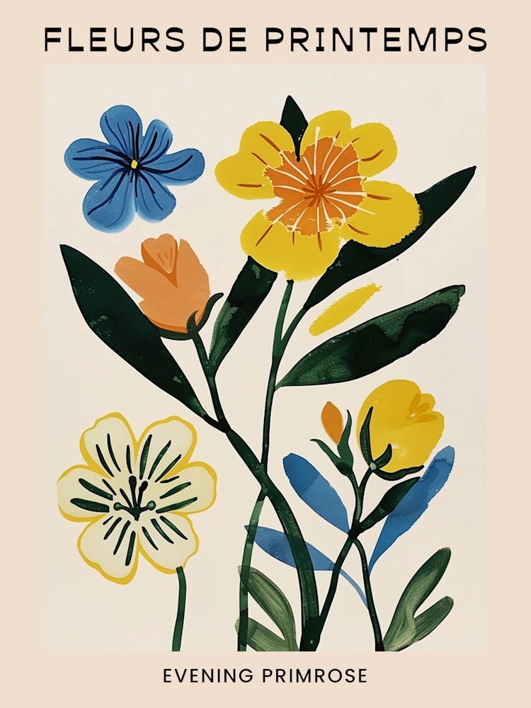 Spring Floral French Poster  Evening Primrose 1