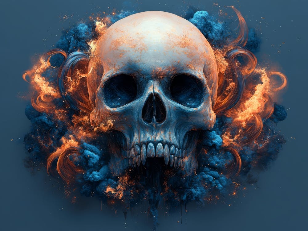 Skull In Flames.Generated AI. Wall