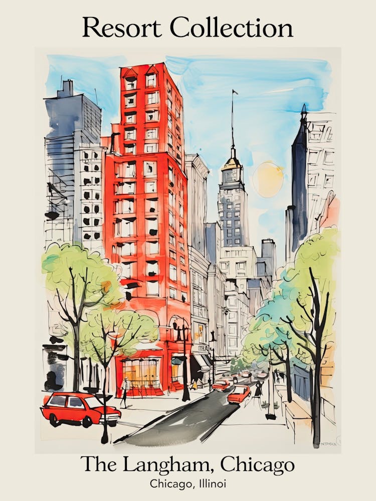 Poster Of The Langham, Chicago   Chicago, Illinois  Resort Collection Storybook Illustration 2