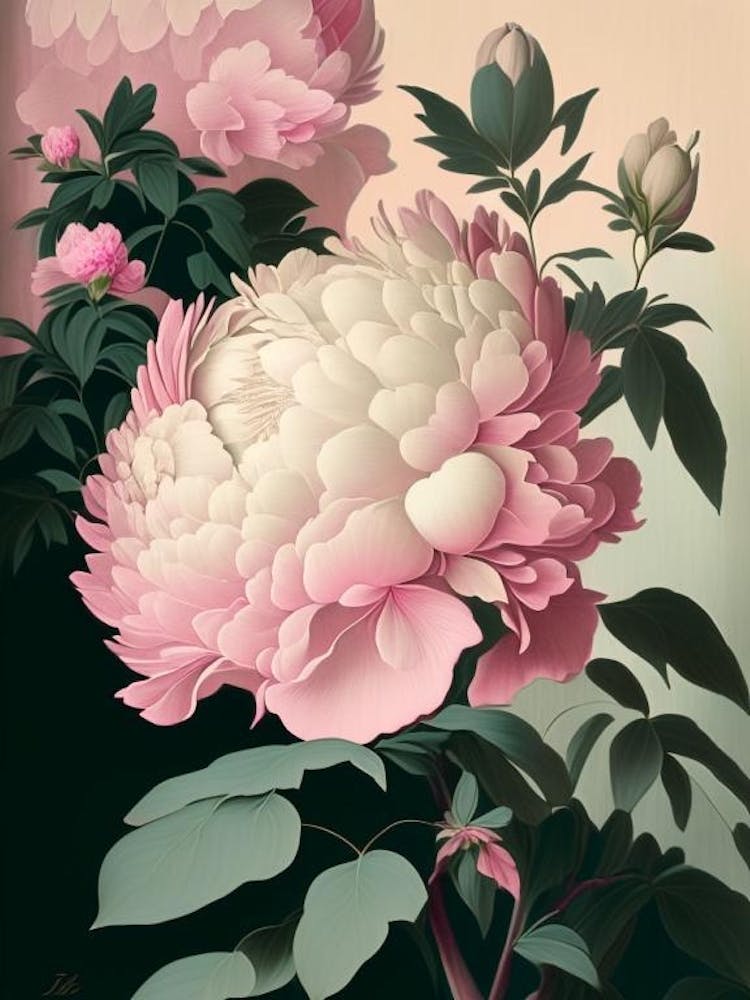 Festiva Maxima Peonies Pink Vintage 2 Sketch