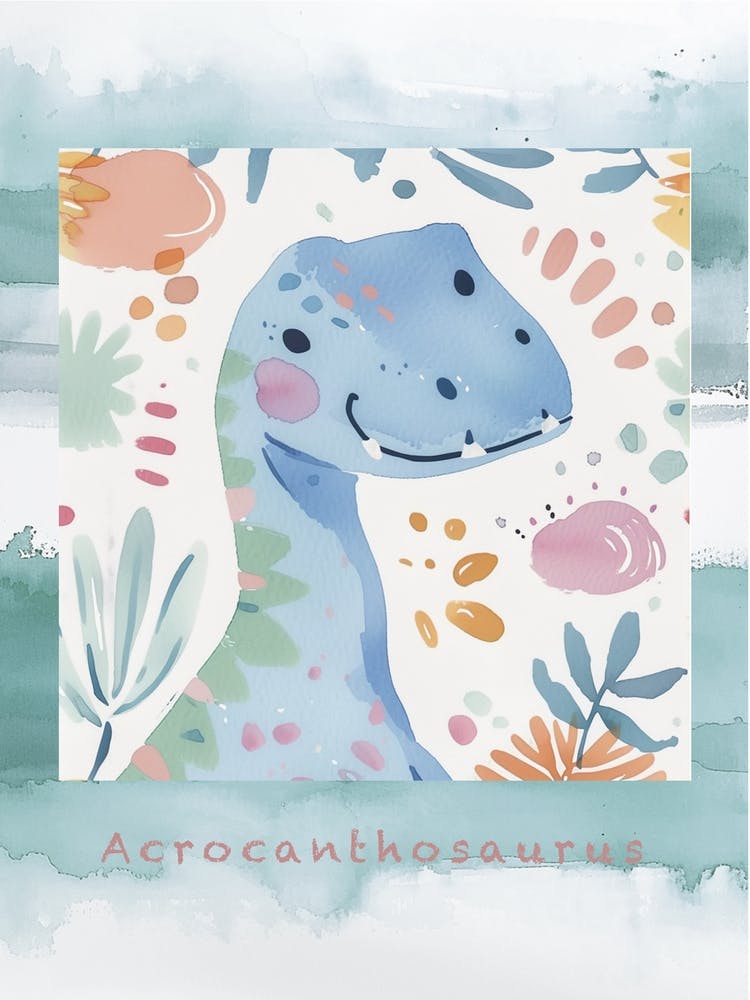 Cute Acrocanthosaurus Dinosaur Watercolour Style 1 Poster