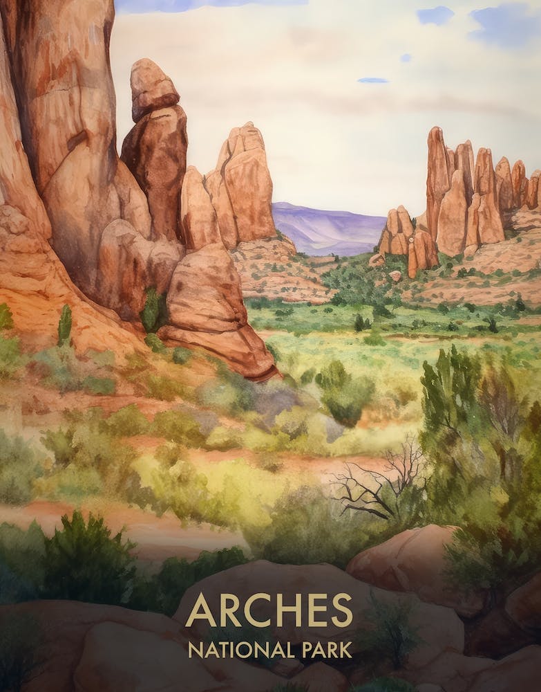 Arches National Park Watercolour Vintage Travel Poster 2