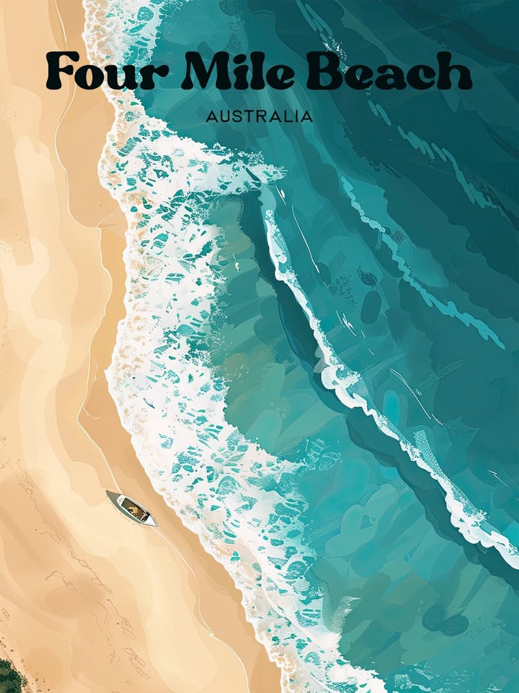 Four Mile Beach Australia Vacation Travel Art Illustration