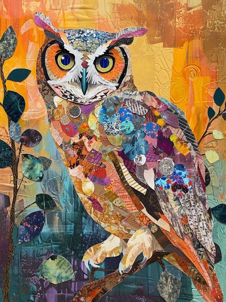 Kitsch Colourful Owl Collage 5