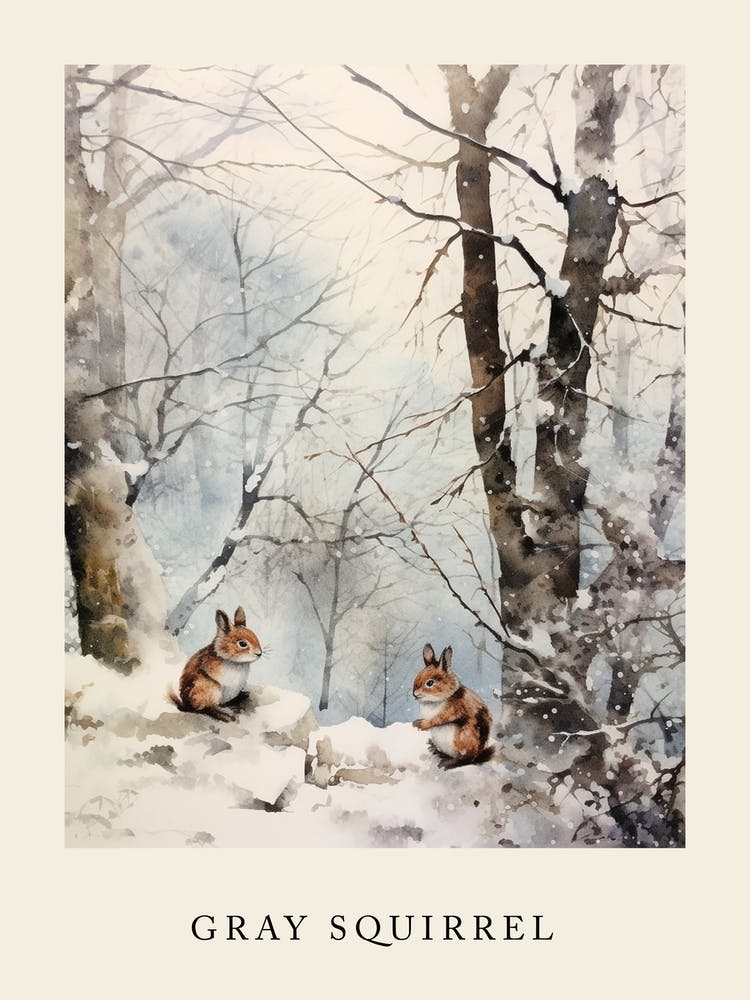 Winter Watercolour Gray Squirrel 3 Poster