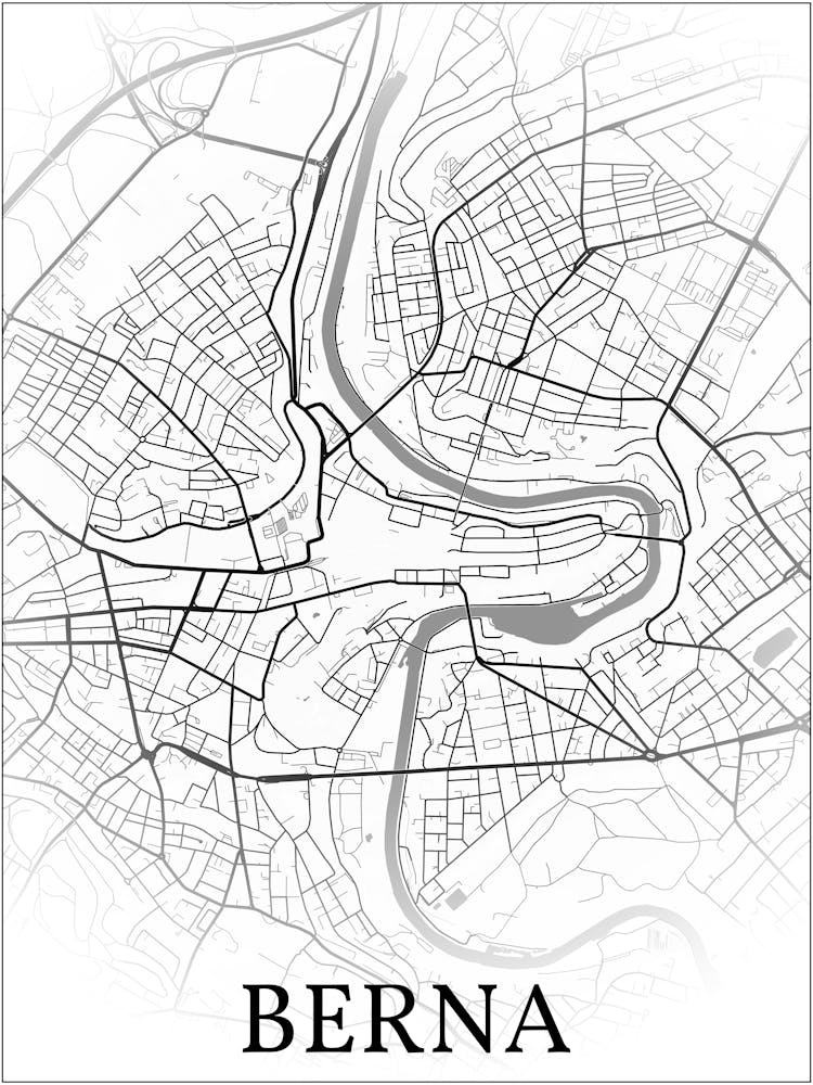 Berna, Svizzera,, City Map, Black And White Fade Design