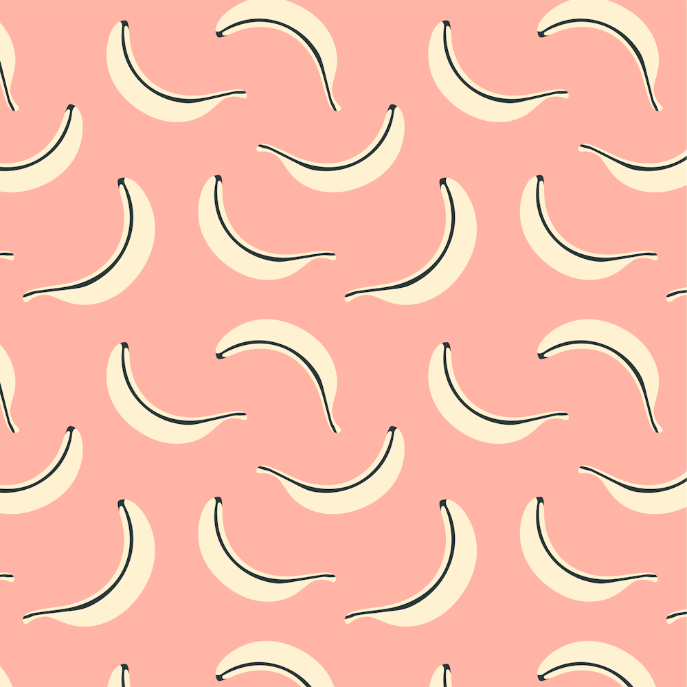 BANANA SMOOTHIE Fun Retro Fresh Tropical Fruit in Cream and Black on Pink