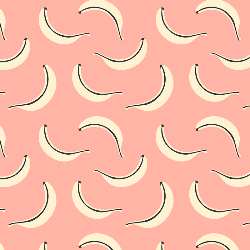 BANANA SMOOTHIE Fun Retro Fresh Tropical Fruit in Cream and Black on Pink
