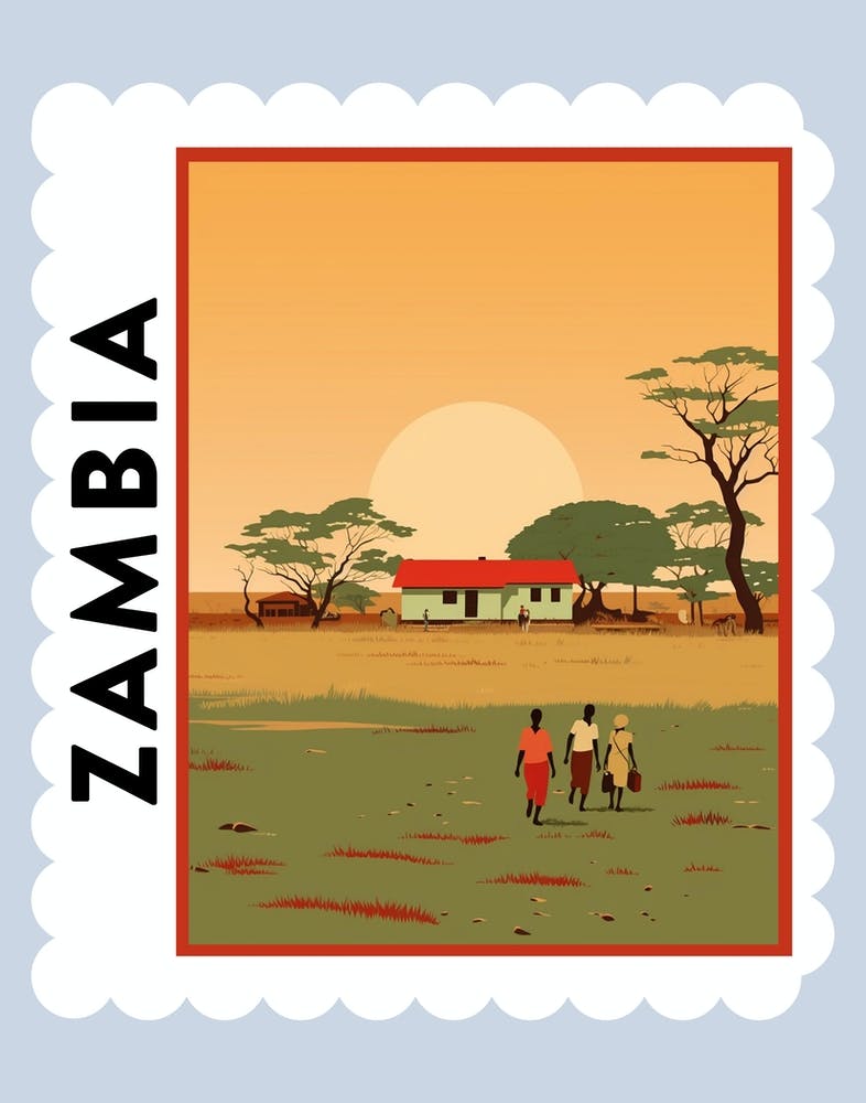 Zambia Travel Stamp Poster