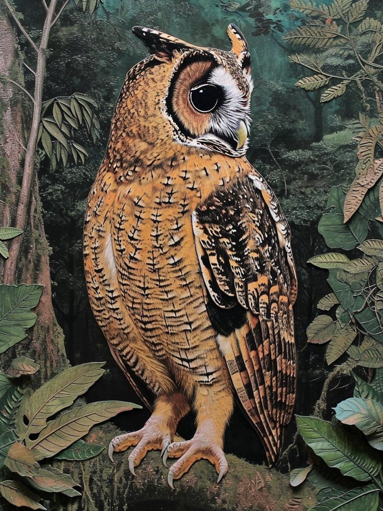African Wood Owl Relief Illustration 1