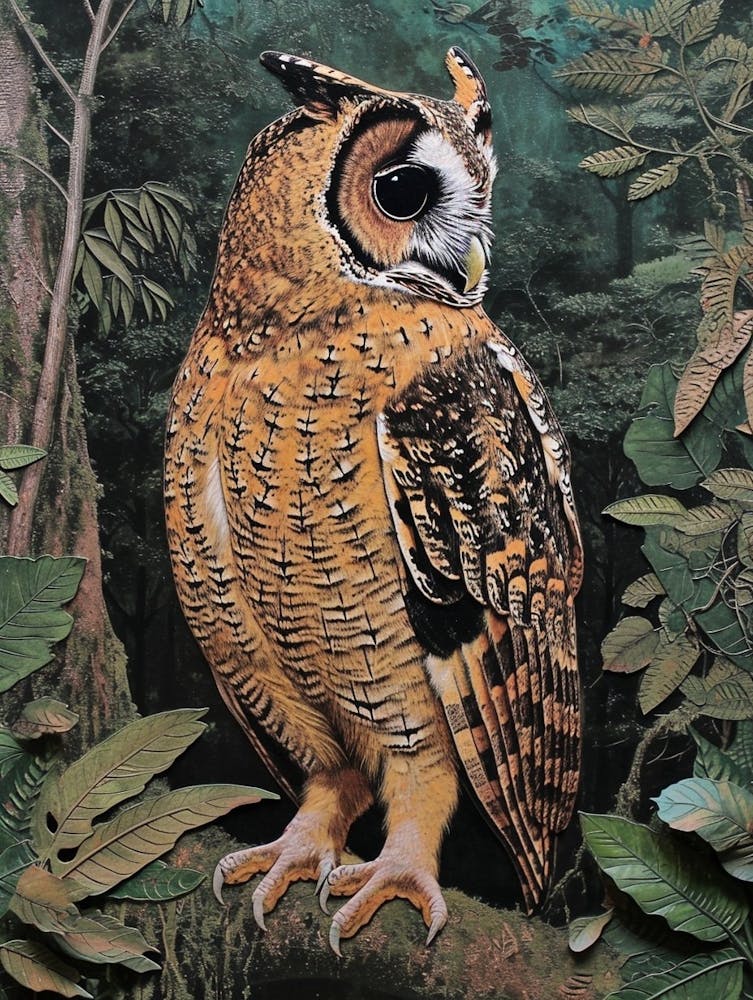 African Wood Owl Relief Illustration 1