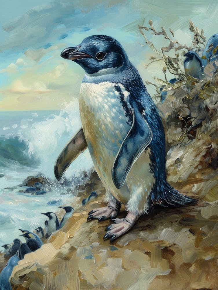 Adlie Penguin Oamaru Blue Penguin Colony Oil Painting 2