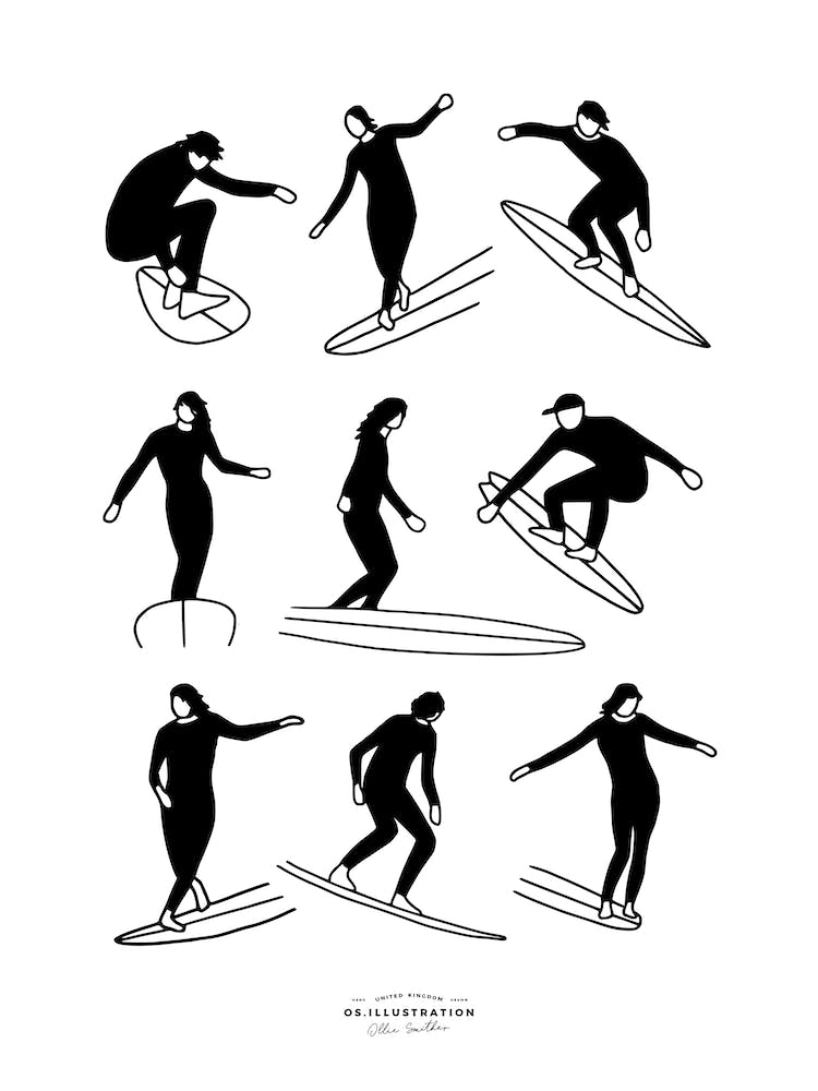 Surf Slides Fineline Illustration 