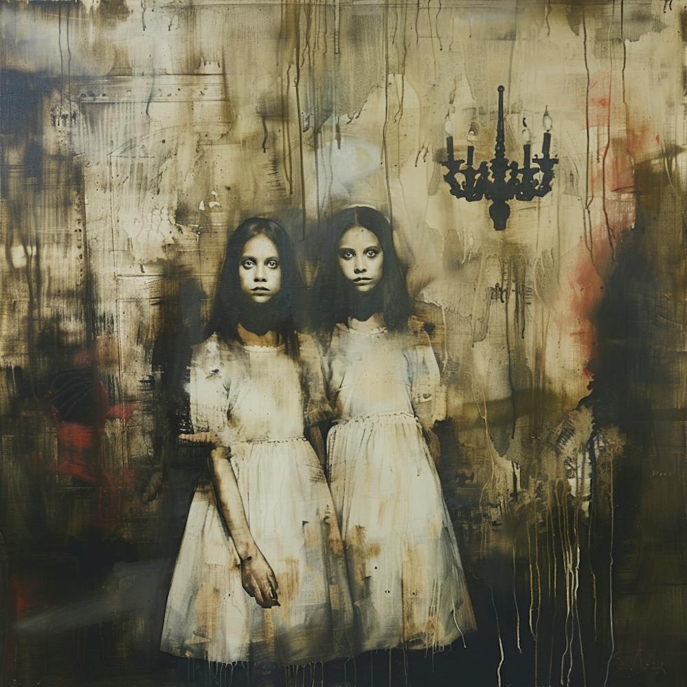 Sisters in Surrealist setting