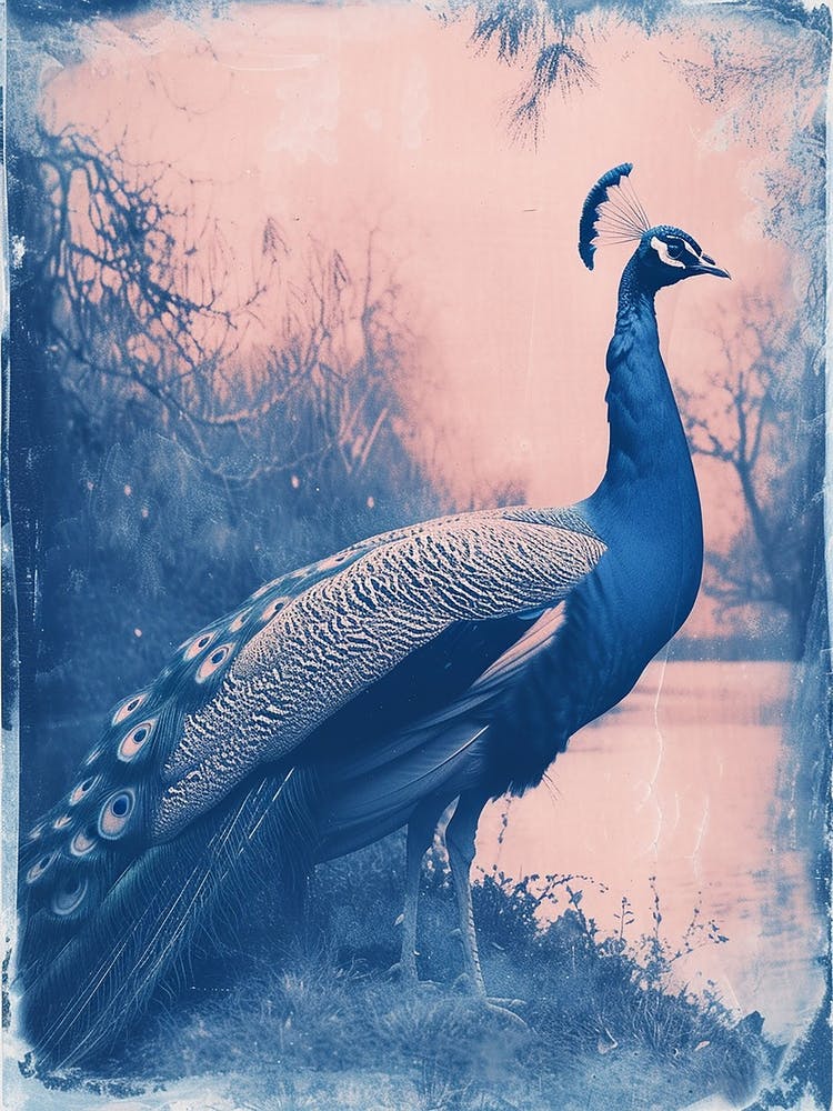 Peacock By The River Cyanotype Inspired 1