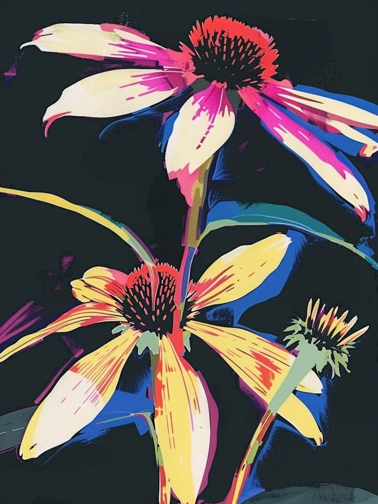 Neon Flowers On Black Coneflower 1
