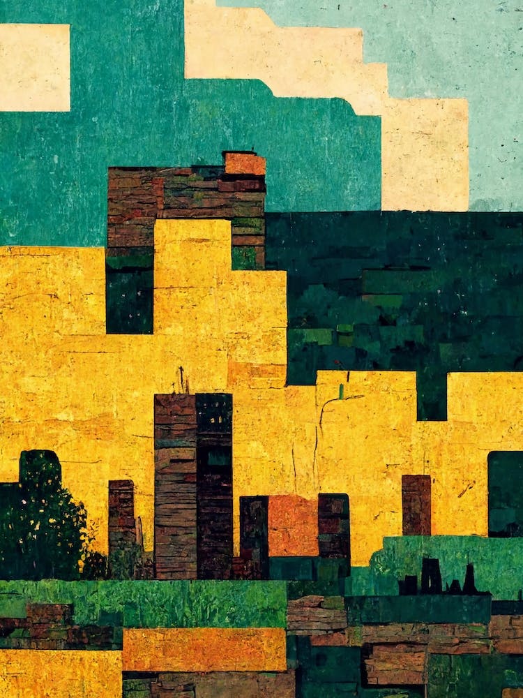 Minecraft Blocks Landscape By Van Gogh