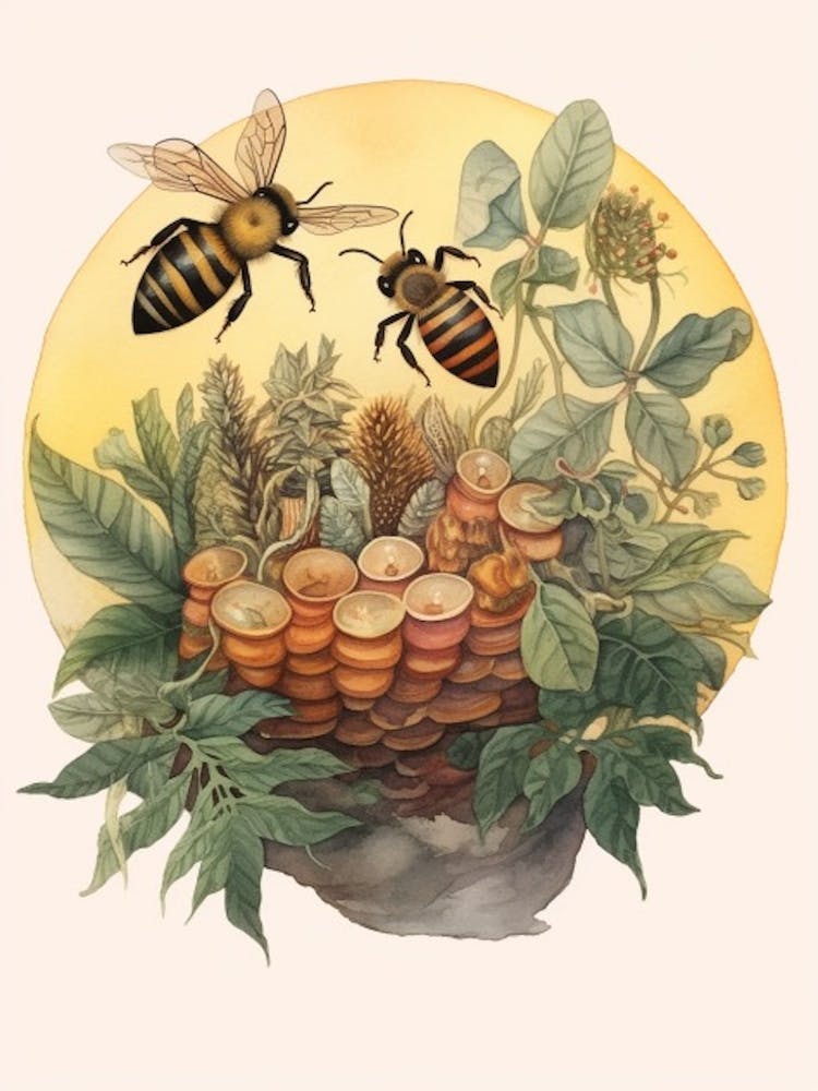 Vernal Bee Beehive Watercolour Illustration 4