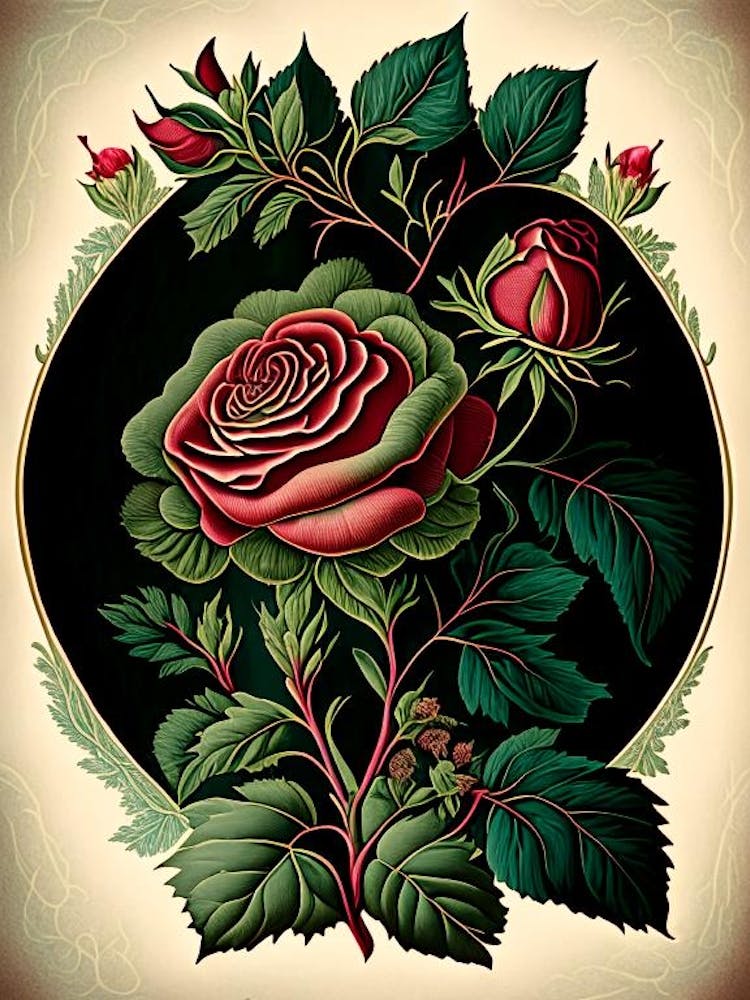 Rose Herb Vintage Botanical