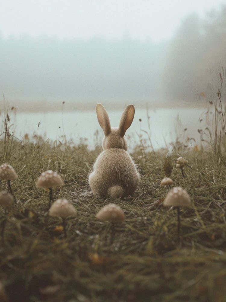 photography of a rabbit in a Whimsical woodland – soft golden light, earthy browns – cozy and enchanting nature – in the style of storybooks – ideal for nurseries, forest themed rooms, or cozy bedrooms 2