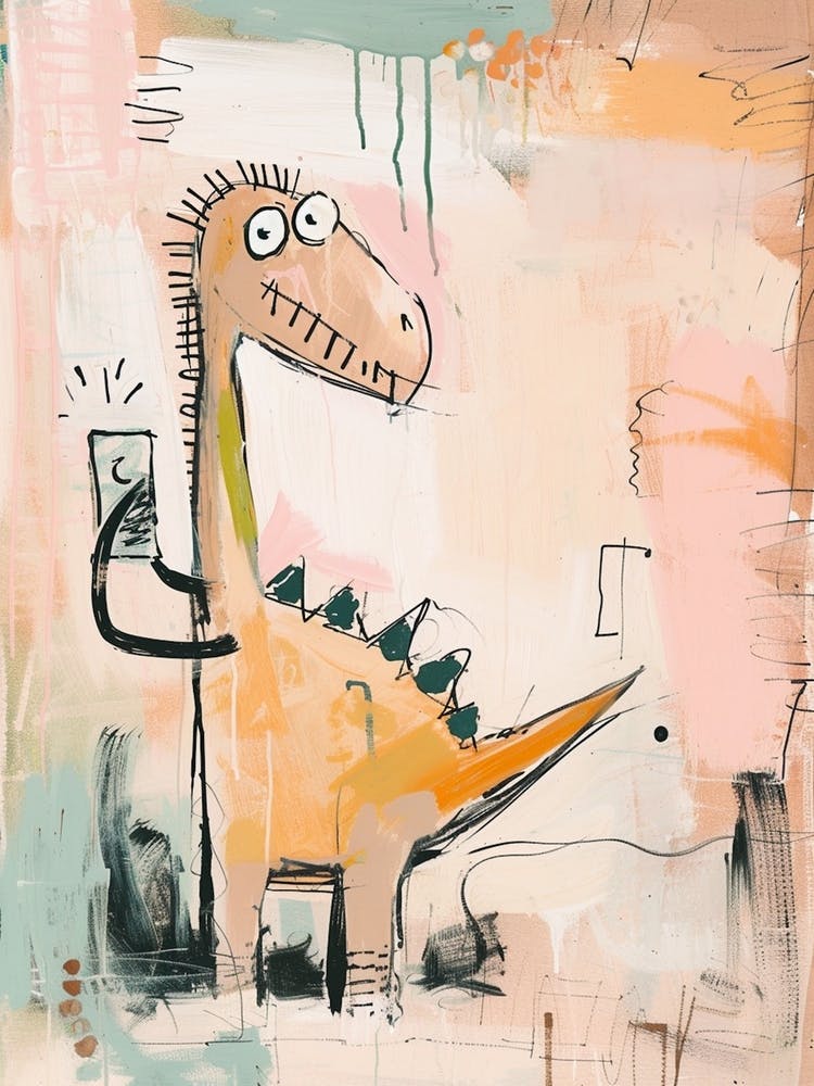 Pastel Painting Of A Dinosaur On A Smart Phone 3