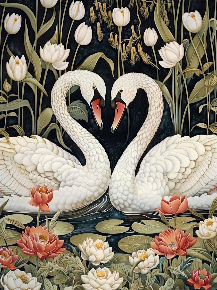 William Morris Painting Swans Heart Love