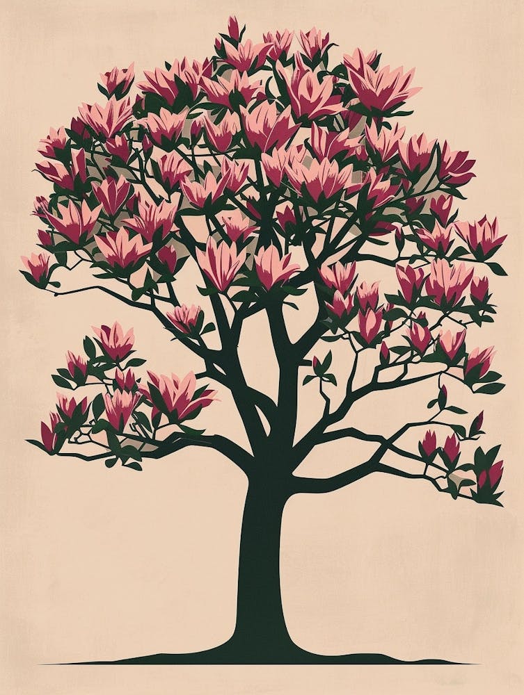 Magnolia Tree Colourful Illustration 2