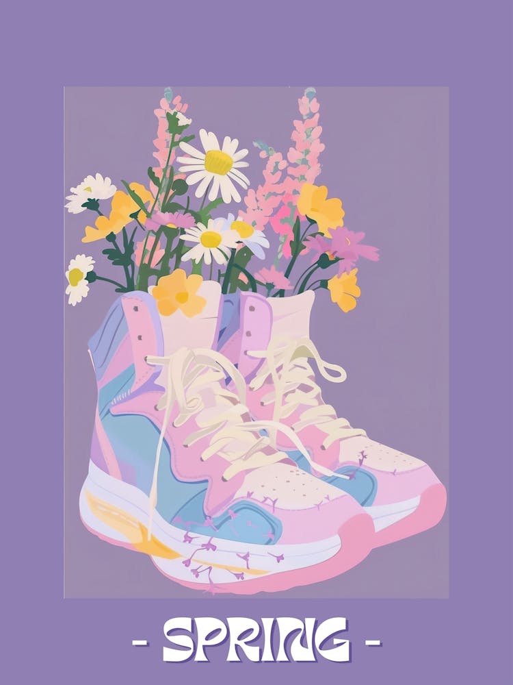 Spring Poster Retro Sneakers With Flowers 90s Illustration 4