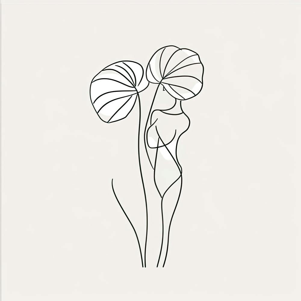 Line Art Woman Body And Leaf 4