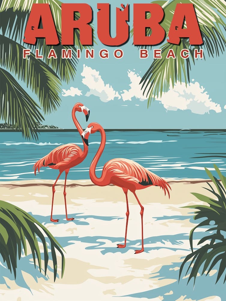 Aruba Flamingo Beach - Tropical Paradise Travel Poster