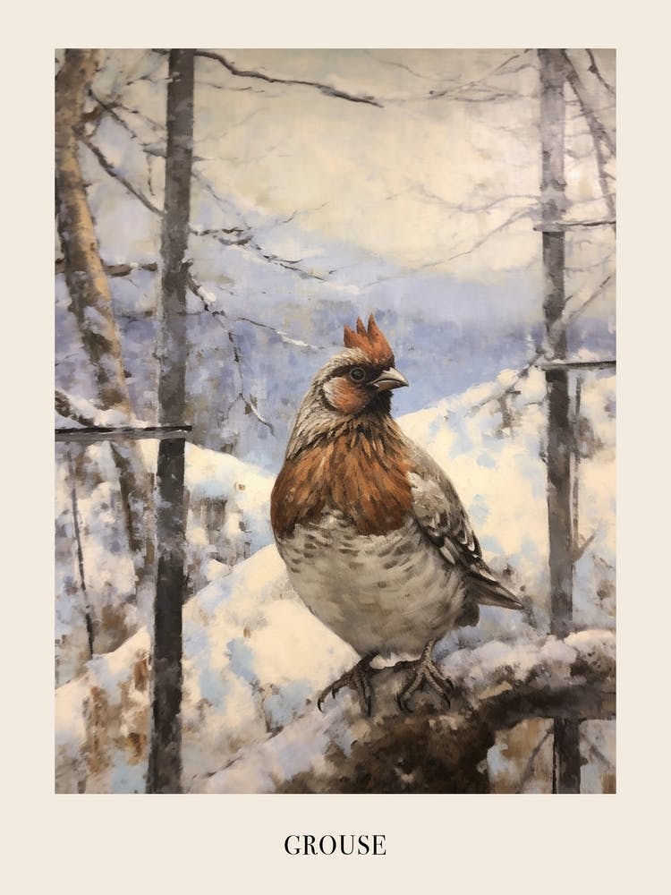 Vintage Winter Animal Painting Poster Grouse 2