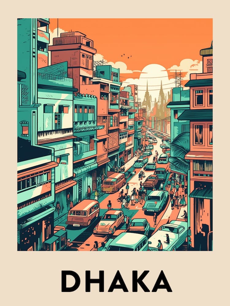 Dhaka 3 Vintage Travel Poster