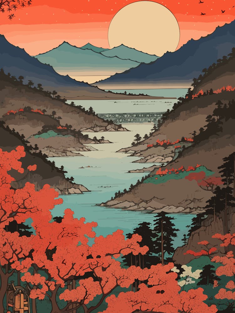 Lake Ashi, Japan Vintage Travel Art 2