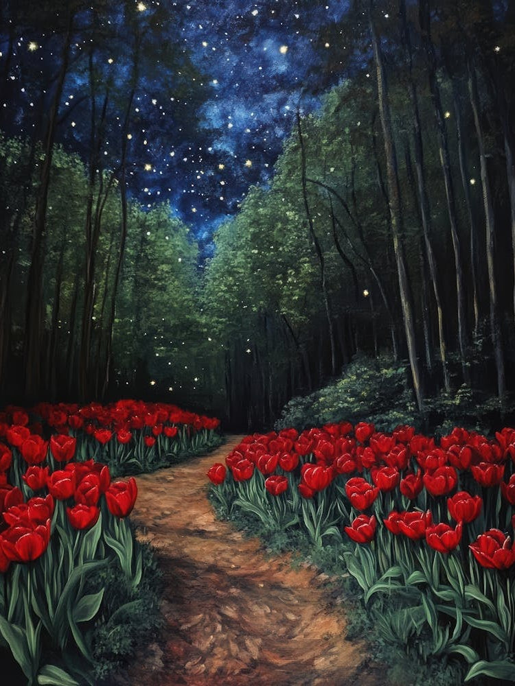 Red Tulips At Night