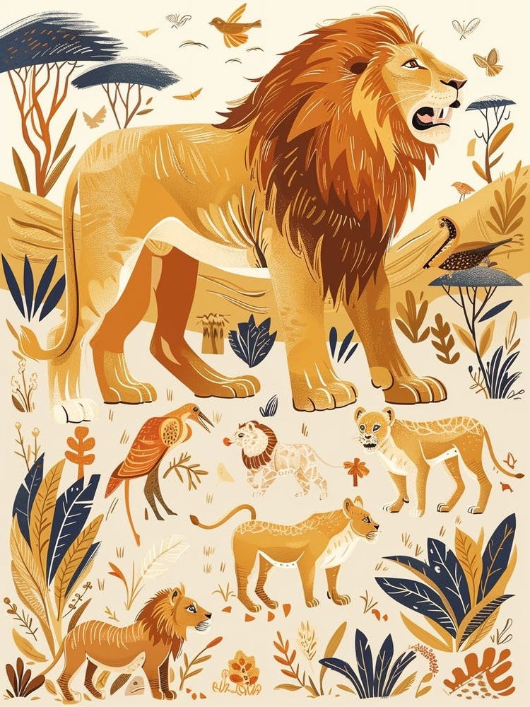 African Lion Interaction With Other Wildlife Illustration 3