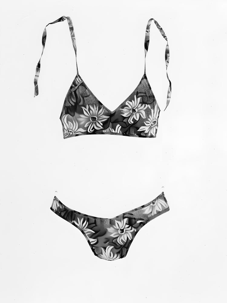 Black And White Floral Bikini
