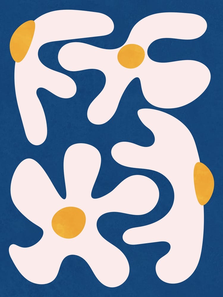 Abstract Flowers Blue White