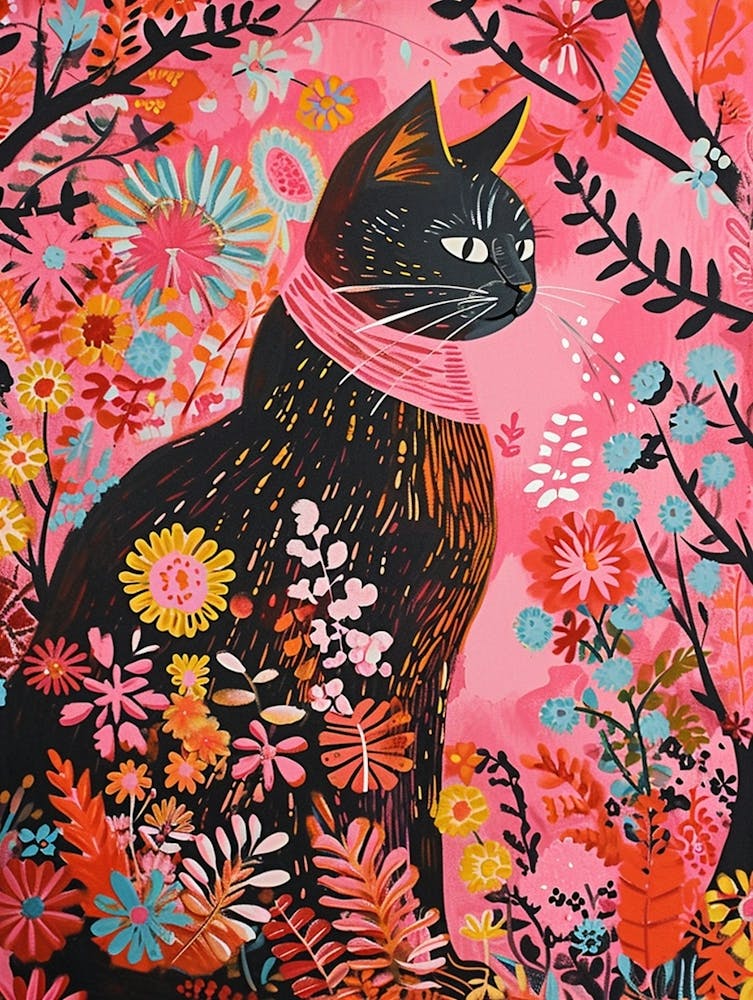 Floral Animal Painting Cat 4