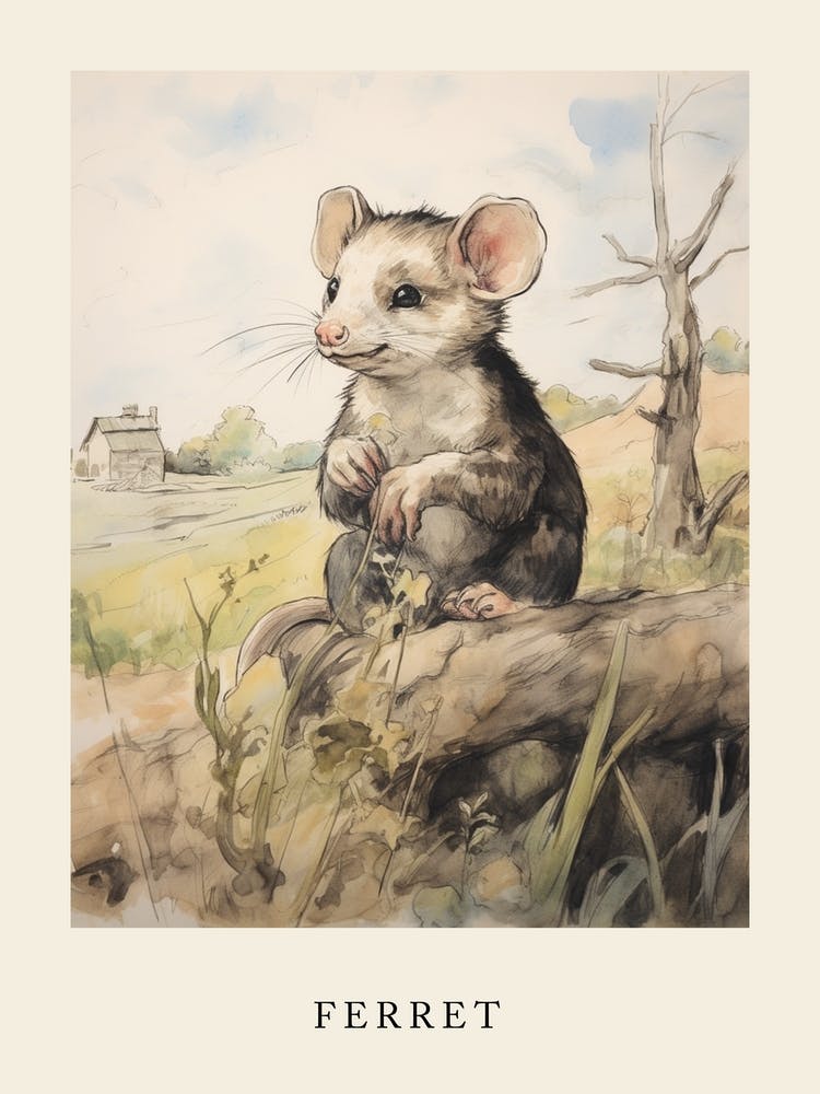 Beatrix Potter Inspired  Animal Watercolour Ferret 1