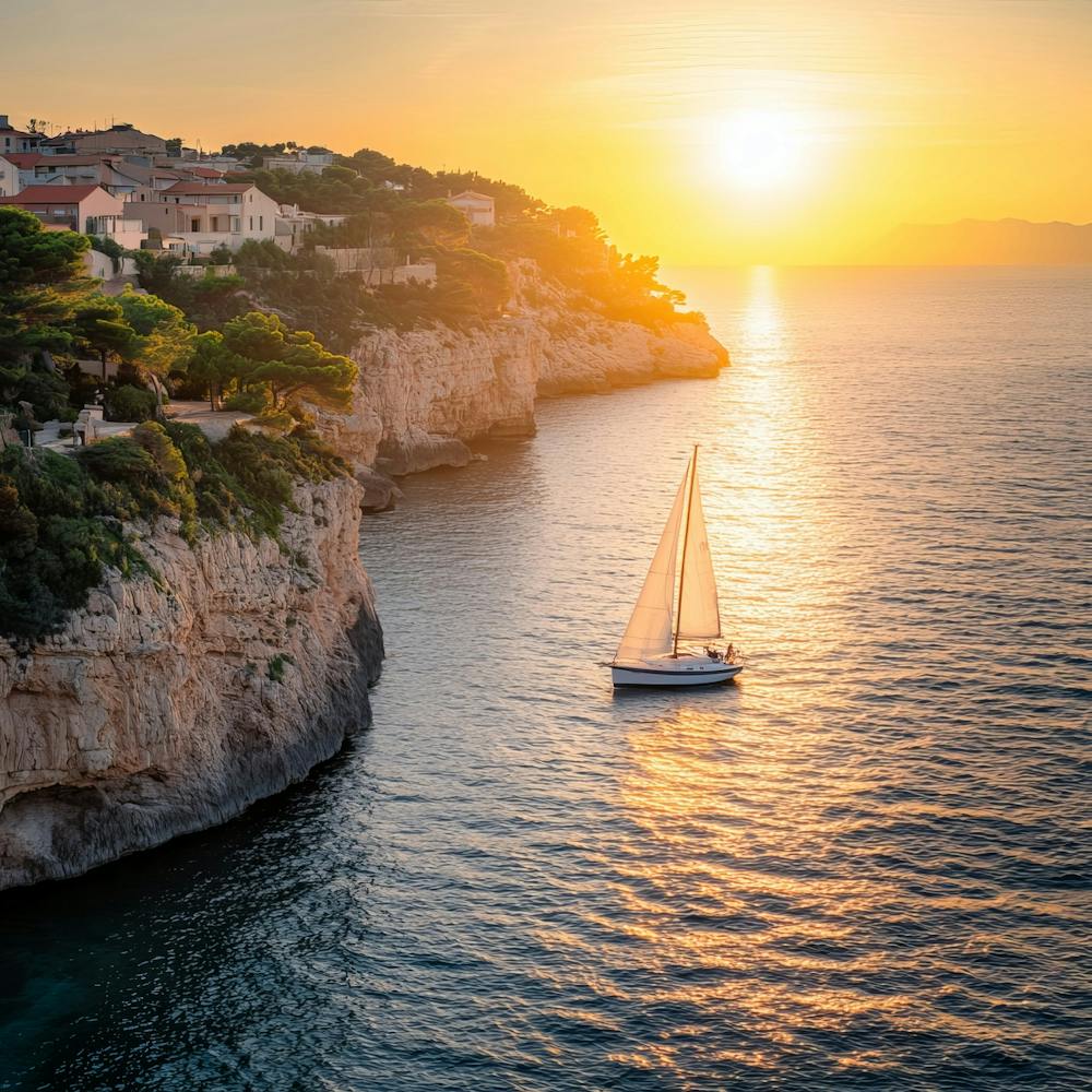 Sailboat In The Sea At Sunset
