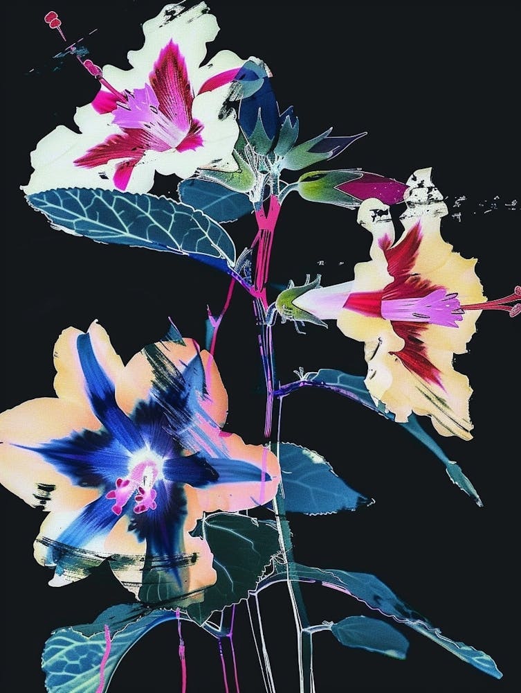 Neon Flowers On Black Hollyhock 3