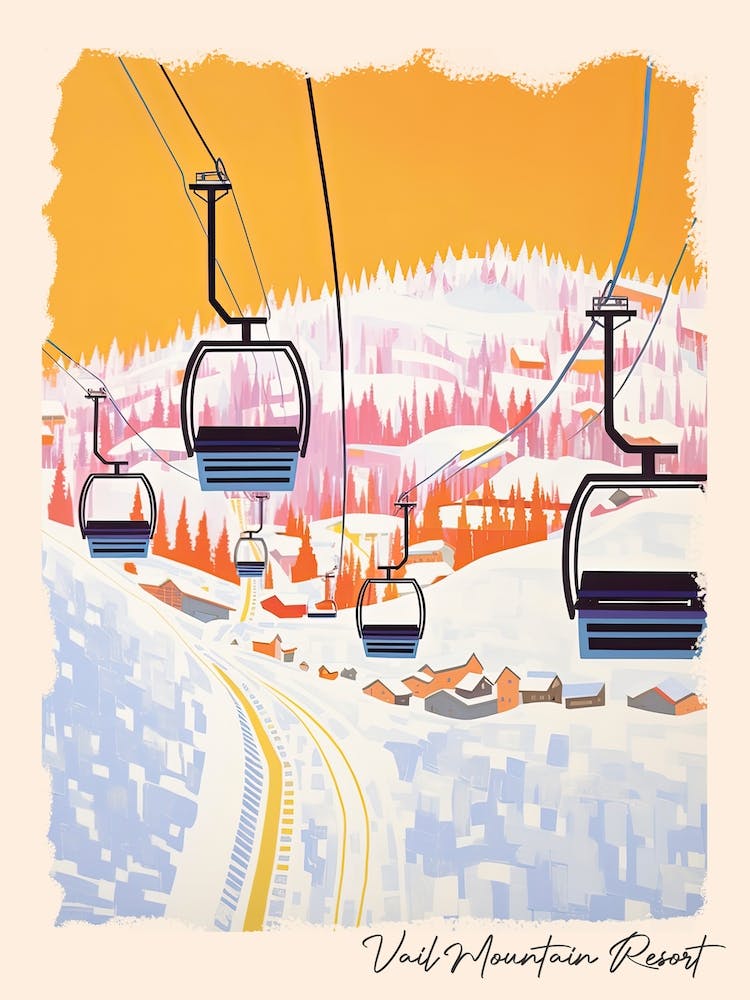 Poster Of Vail Mountain Resort   Colorado, Usa, Ski Resort Pastel Colours Illustration 1