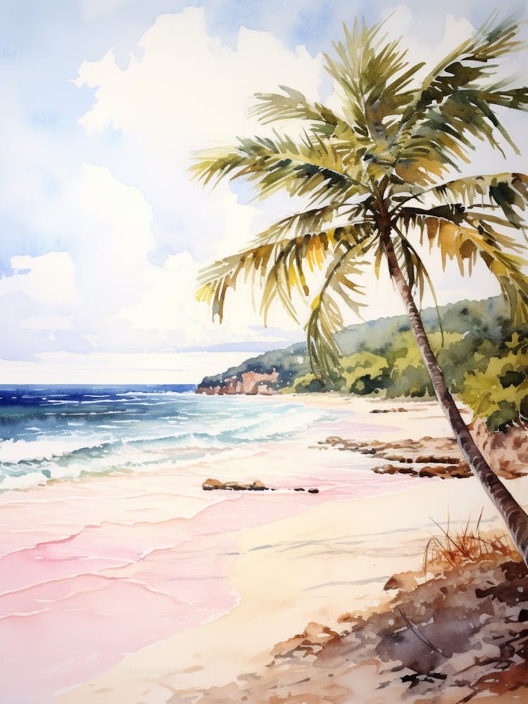 Watercolor Painting Of Flamenco Beach, Culebra Puerto Rico 2