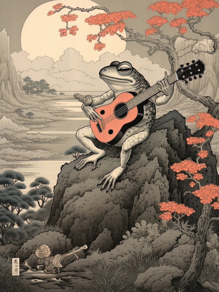 Grenouille Jouant de la Guitare, Inspiré de Matsumoto Hoji Japonais 3