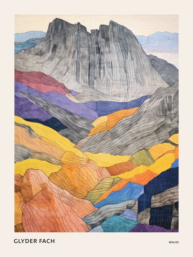 Glyder Fach Wales 1 Colourful Mountain Illustration Poster